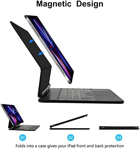 Dokunmatik ipad Air 5. Nesil Klavyeli Kılıf, Arkadan Aydınlatmalı Sihirli Stil Kılıf ve iPad Pro11 inç için 360°Dönebilen