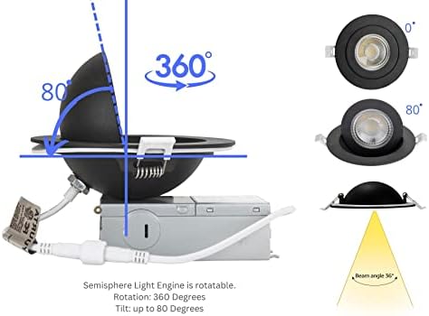 YUURTA (6'lı Paket 4 inç 9W Renk Seçilebilir 3000K/4000K/5000K LED Gimbal ışık Düz/Eğimli/Tonozlu Tavanlar için 120V