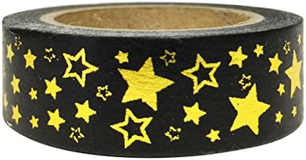 Wrapables ® Renkli Washi Maskeleme Bandı, Metalik Altın Yıldızlar
