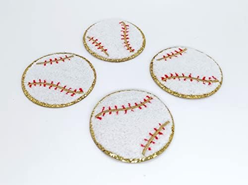 4 adet Taban Topu Şönil Yamalar Altın Dikiş Beyzbol Demir On Aplike DIY Giysiler Kişiselleştirin Onarım Dikiş Nakış
