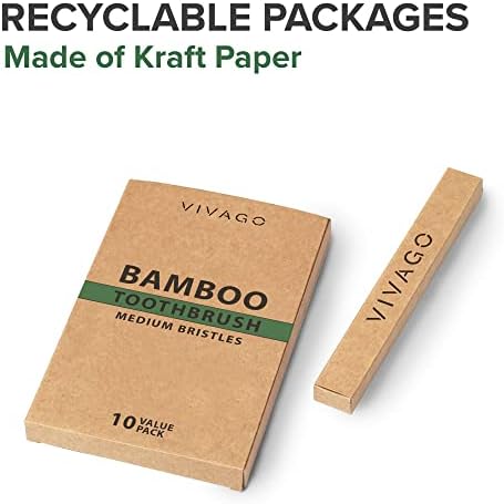 VIVAGO Bambu Diş Fırçaları Orta Kıllar 10'lu Paket - BPA İçermeyen Orta Kıllar Yetişkinler için Diş Fırçaları | Çevre