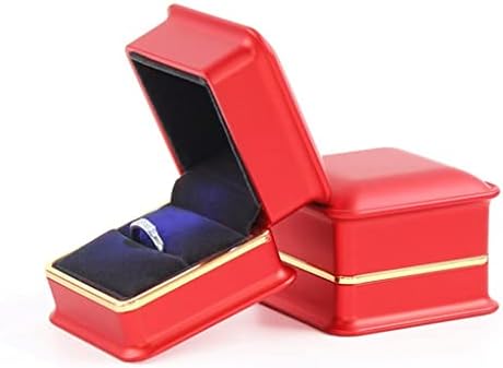Kalın Düğün led ışık halkası Kutusu Nişan Lüks Piyano Boya Takı Hediye Ekran Organizatör Kutuları (Renk: Kırmızı,