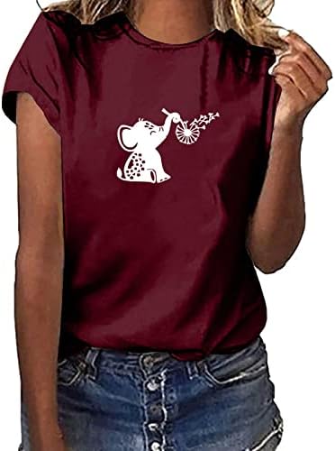 Bayan Kısa Kollu Üstleri Karahindiba Çiçek Baskı Üstleri T Shirt Crewneck Spandex Sevimli Komik Hayvan Üstleri 2023