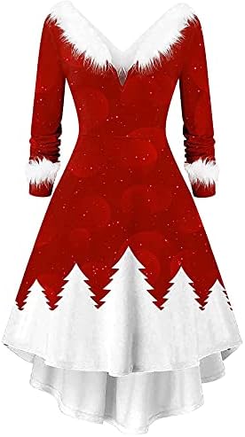 TWGONE noel kıyafetleri Kadınlar için V Boyun Bayan Baba Noel Tatili Noel Kokteyl Tatil Parti Flare Elbise