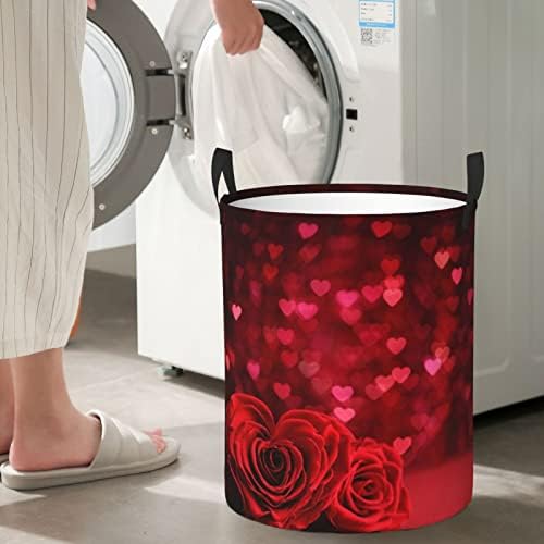 Kırmızı Kalp Gül Baskılı çamaşır sepeti Katlanabilir Dairesel Sepet giysi saklama Kova Günlük İhtiyaçlar saklama çantası