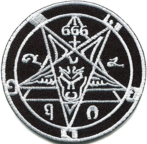Şeytani Keçi Kafası Baphomet Pentagram Pentagramı 666 Gizli İşlemeli Aplike Demir-on Patch G-162