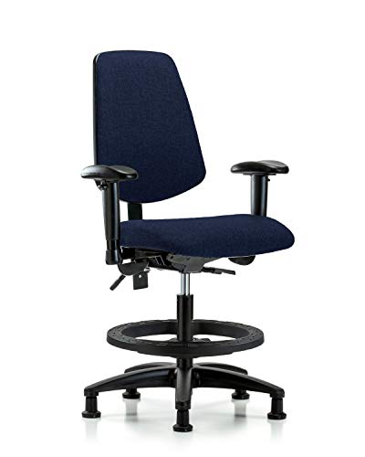 LabTech Seating LT42274 Orta Tezgah Sandalye, Kumaş, Orta Sırt Naylon Taban - Kollar, Siyah Ayak Halkası, Kayar, Mavi