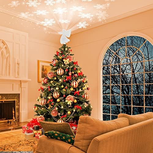 Dahili Led kar tanesi projektör ışıkları ile Noel melek ağacı Topper, Noel dekorasyonu, Noel ağacı süsleri için Led