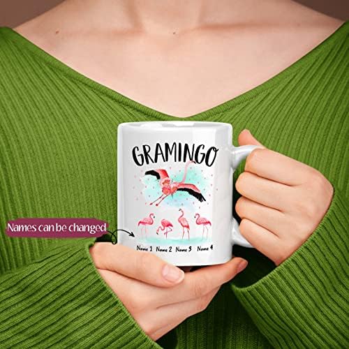 Büyükanne için Kişiselleştirilmiş Gramingo Kahve Kupası Hediyesi - 1-5 Flamingo İsmine Sahip Özelleştirilmiş Büyükanne