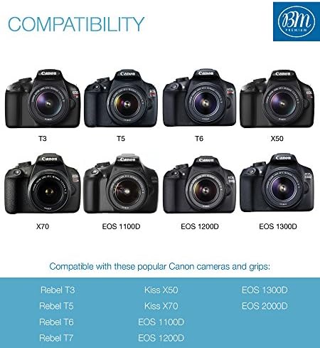 BM Premium LP-E10 Pil ve Şarj Kiti Canon EOS Rebel T3, T5, T6, T7, Öpücük X50, Öpücük X70, EOS 1100D, EOS 1200D, EOS