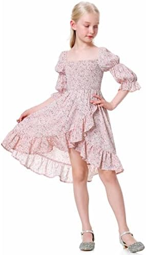 WIQI Kızlar çiçekli elbiseler Kare Boyun Önlüklü Katmanlı Fırfır Etek Rahat Zarif A-Line Kısa Elbise