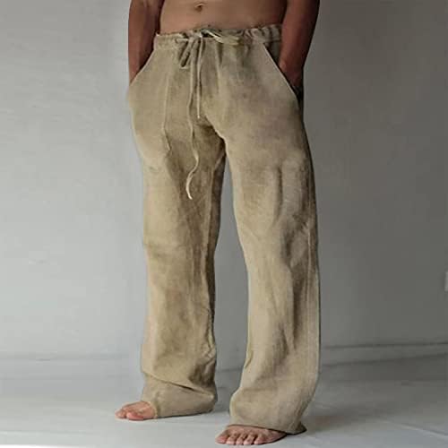 Erkekler Pamuk Keten Pantolon Yaz Elastik Bel İpli Baggy Cepler Pantolon Rahat Hafif Koşu Açık Pantolon