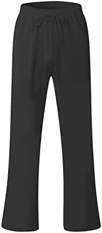 Erkekler Pamuk Keten Pantolon Yaz Elastik Bel İpli Baggy Cepler Pantolon Rahat Hafif Koşu Açık Pantolon