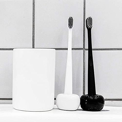 JooVoo Mini Seramik El Yapımı Çift Diş Fırçası Tutucu Standı Banyo Vanity Tezgahı, 2'li paket (Siyah)