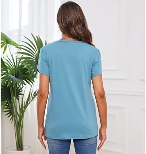 Hellopopgo kadın T Shirt Kısa Kollu Casual Tops Gevşek V Boyun Gömlek Bluz Tunik Tee Üst