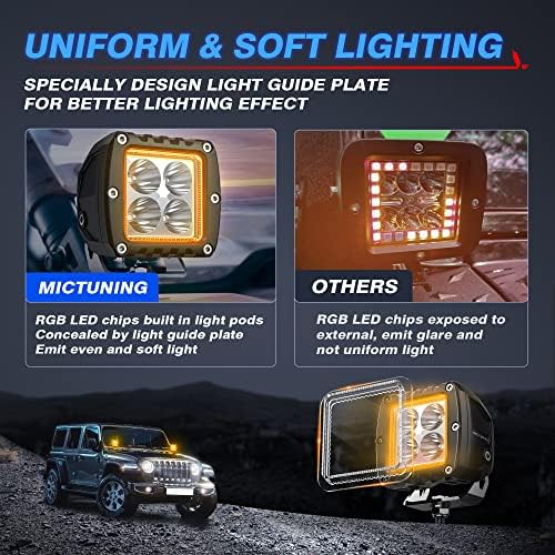 MICTUNING S1 RGBW LED bakla ışık - 3 inç 18W Off Road Combo sürüş ışıkları için Özel APP kontrolü ile offroad kamyoneti