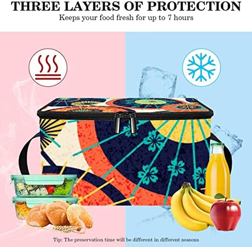 TBOUOBT Yalıtımlı Öğle Yemeği Çantası Kadın Öğle Yemeği Kutusu için Kadın Erkek, Çiçek Retro Şemsiye Japon Sistemi