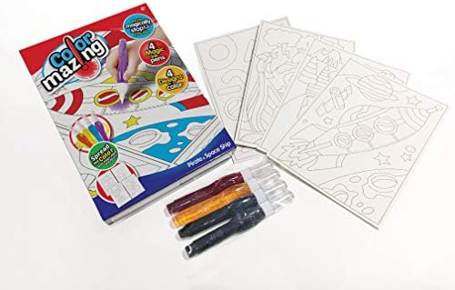 Boti 34605 Colourmazing Korsan ve Uzay Gemisi Boyama Seti Çocuklar için Erkek Kız Kağıt ve Sihirli Şablonlar ve 4