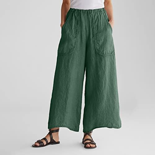MIASHUI Bayan Pantolon Paketi Rahat Çalışma kadın Düz Renk Geniş Bacak Pantolon Pamuk Keten Pantolon Rahat Rahat Pantolon