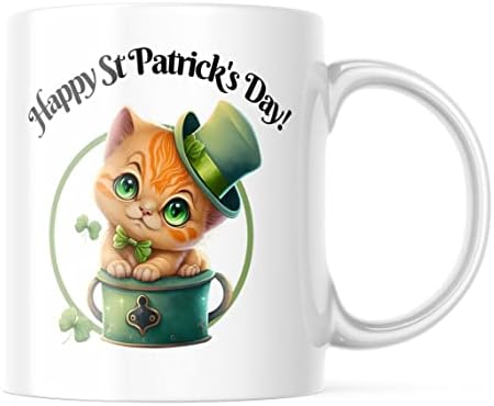 Mutlu Aziz Patrick Günü Kupa Aziz Patrick Günü Kahve Kupa Sevimli Kedi Kupa İrlandalı Kahve Kupa Kedi Şapka Kupa Kedi