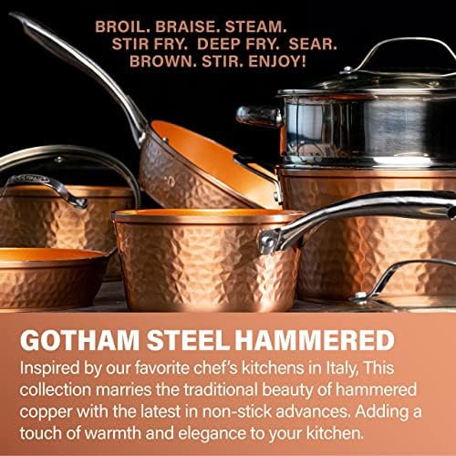 Gotham Steel 12 Kapaklı Yapışmaz Kızartma Tavası – Dövülmüş Bakır Toplama, Paslanmaz Çelik Kulplu Birinci Sınıf Alüminyum