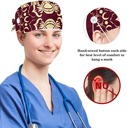 Cerrahi Kap Kabarık Kapaklar çalışma kapağı Düğmeler ve Yay ile Saç Scrunchie Kadınlar için,Uzun Saç, arap Tarzı Arabesk