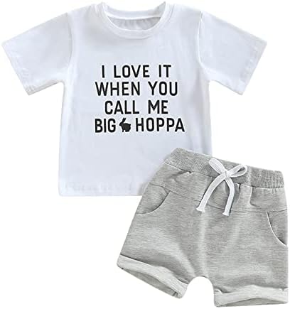 Bıhanvse Paskalya Bebek Erkek Mektup şort takımı Mektup Baskı Kısa Kollu T - Shirt Tops Katı Şort Rahat Giyim Setleri
