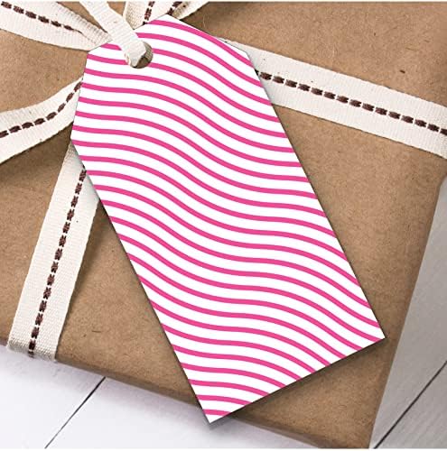 Pembe ve beyaz ince dalgalı çizgiler doğum günü hediyesi iyilik hediye etiketleri