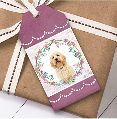 Cockapoo Köpek Pembe Çiçek Doğum Günü Hediyesi Favor Hediye Etiketleri
