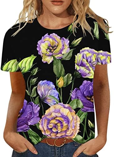 Kadınlar için yaz Üstleri 2023 Kısa Kollu Üstleri Şık Rahat Yaz Grafik Çiçek Baskılı Moda Bluz Tunikler