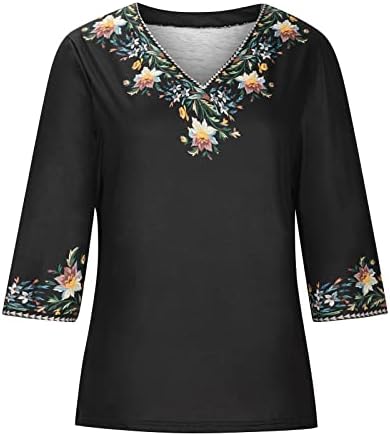 T Shirt V Boyun Kadınlar için, Kadınlar Casual Baskılı V Yaka 1/2 Kollu bol tişört Yaz Bluz Kazak Tops
