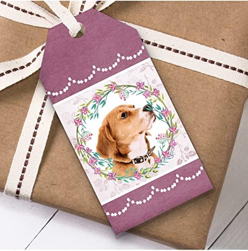 İngilizce Foxhound Köpek Pembe Çiçek Doğum Günü Hediyesi Favor Hediye Etiketleri