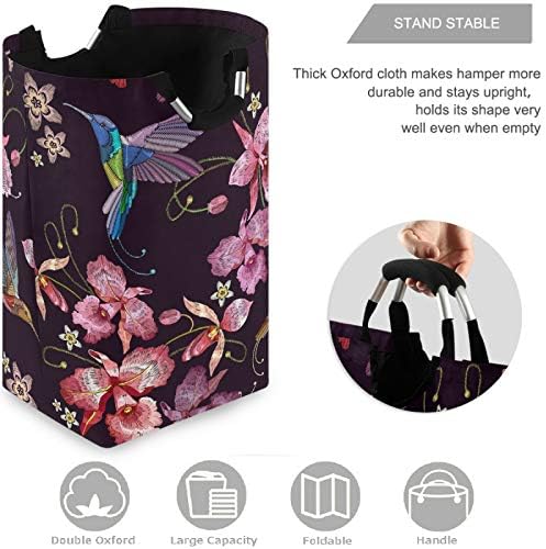 vısesunny Büyük Kapasiteli çamaşır sepeti Kuş Çiçek Retro Tarzı Oxford kıyafet depolama Sepetleri Yatak Odası, Banyo,