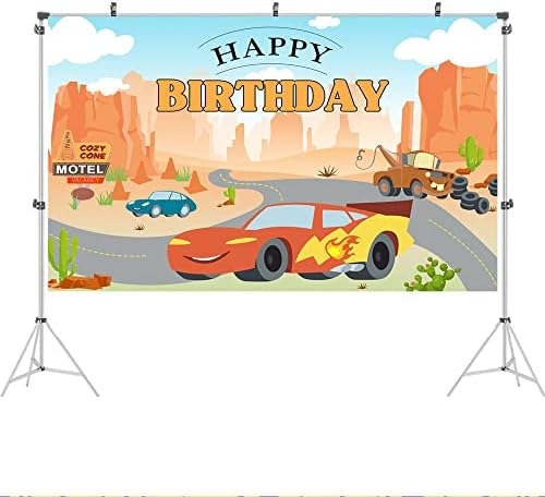 Ticuenicoa 5x3ft Arabalar Zemin Doğum Günü Partisi için Karikatür Çöl Kaktüs Araba Yarışı Parti Dekorasyon Arka Plan