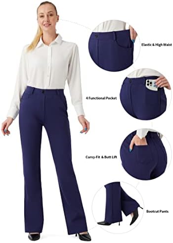 Kadın Sıkı Bootcut takım elbise pantalonları Ofis Işleri Iş Rahat Pantolon Cepler ıle 30/32 Inseam