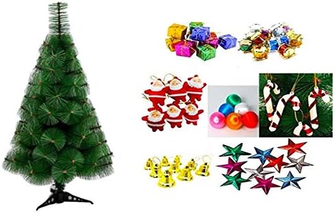 Sshakuntlay 5 Feet Noel çam Ağacı Plastik Stand ve 70 Adet Küçük / Mini Dekorasyon Öğeleri ve Süsler