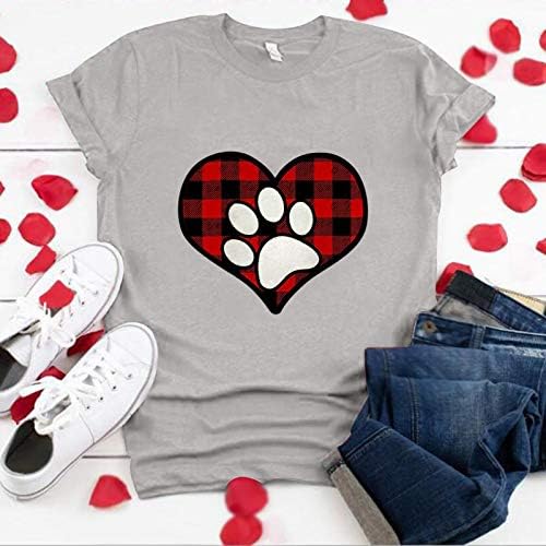 Aşk Kalp Gömlek Sevgililer Günü Ekip Boyun Kalp Baskılı Uzun Kollu T Shirt Casual Trendy Buffalo Ekose Gömlek Womens