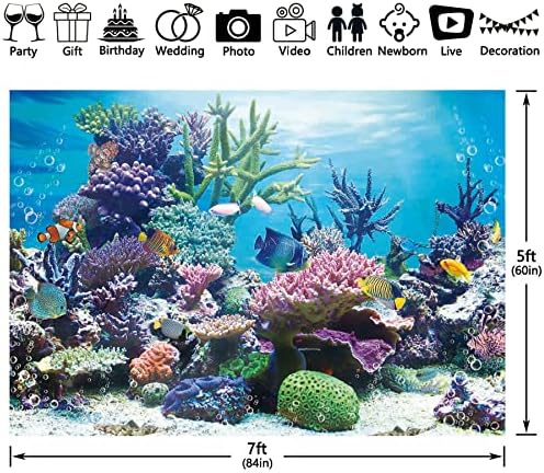 ZTHMOE 7x5ft Kumaş Deniz Altında Fotoğraf Backdrop Akvaryum Sualtı Dünyası Tropikal Balık Mercan Resif Arka Plan Mermaid