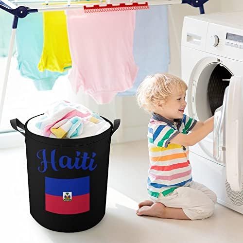 Haiti Bayrağı Büyük İpli çamaşır sepeti Su Geçirmez çamaşır Sepeti Katlanabilir Depolama Sepeti Oyuncak Organizatör