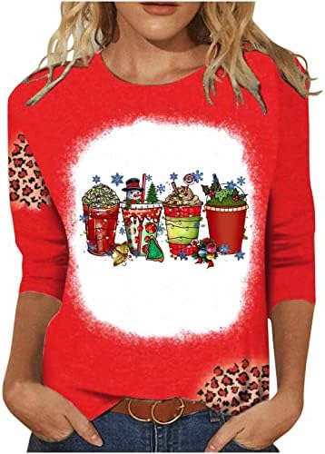 Çirkin Noel kazağı Kadınlar için Yeni Yıl 2023 Komik Sevimli Gnome Baskı Crewneck Tişörtü 3/4 Kollu Sonbahar Tee Gömlek