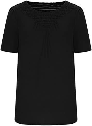 Bayan Yaz Üstleri Şık Rahat Gevşek Fit Tişörtleri Zarif Büzgülü Yuvarlak Boyun Kısa Kollu Gömlek Kadınlar için 2023