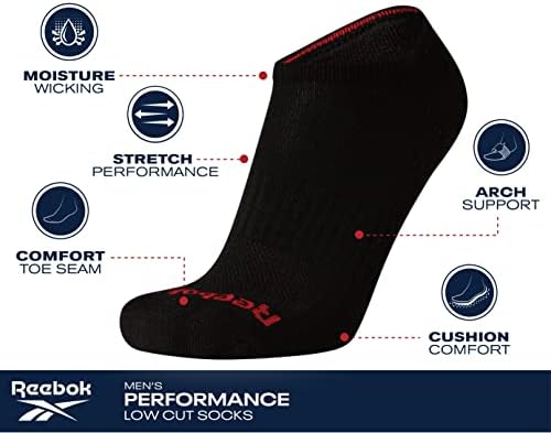 Reebok Erkek Nefes Alabilen No-Show Dekolteli Basic Yastıklı Çorap (6'lı Paket)