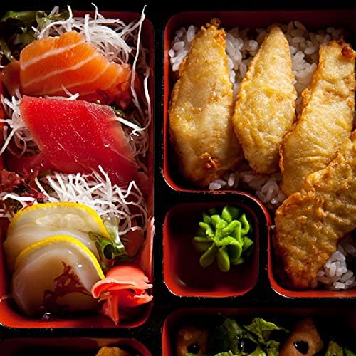 Bölünmüş Bölmeleri ile Needzo Japon Öğle Yemeği Kutusu, Kırmızı ve Siyah Geleneksel Bento Suşi Durumda, Lacquerware