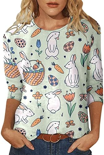 Kadın Mutlu Paskalya T Shirt Paskalya Yumurtaları Komik Sevimli 3/4 Kollu Baskı Gömlek Casual Grafik Tee