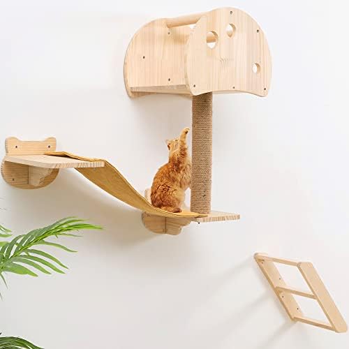 Kedi Duvar Rafları ve Tünemiş Seti-tırmalama sütunu ile Mantar Kedi Ağaç Evi Kedi Adımları Paketi