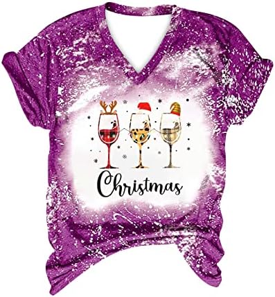 Ağartılmış T Shirt Kadınlar için Noel Kravat Boya Grafik Tunik Üstleri Moda Tatil Tees Ekip Boyun Kısa Kollu Bluz
