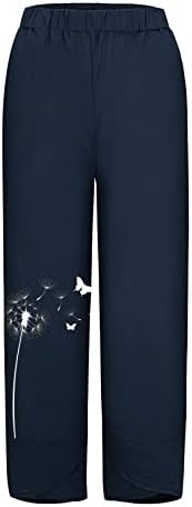 Yaz Keten Pantolon Kadınlar için Yüksek Belli Pamuk Keten harem pantolon Çiçek Baskı Geniş Bacak Palazzo Sweatpants