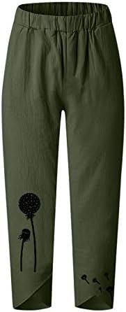 DSODAN Yaz kapri pantolonlar Kadınlar için, Pamuk Keten Geniş Bacak Kapriler Bayan Kırpılmış Pantolon Elastik Bel