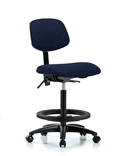 LabTech Oturma LT41879 Kumaş Yüksek Tezgah Sandalye Naylon Taban, Eğim, Siyah Ayak Halkası, Tekerlekler, Mavi