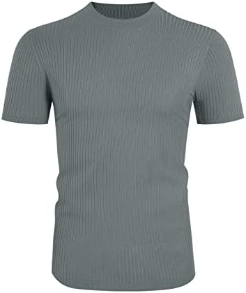 Erkek Casual Slim Fit Temel Üstleri Kısa Kollu Gömlek Balıkçı Yaka T Shirt Kaburga Örme Streç Kazak Kazak
